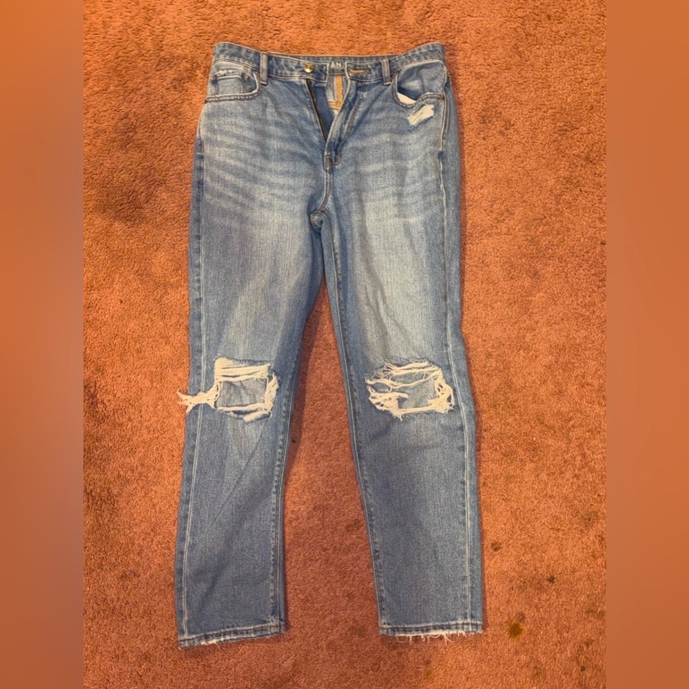 American Eagle Light Wash Ripped Straight Leg Jean